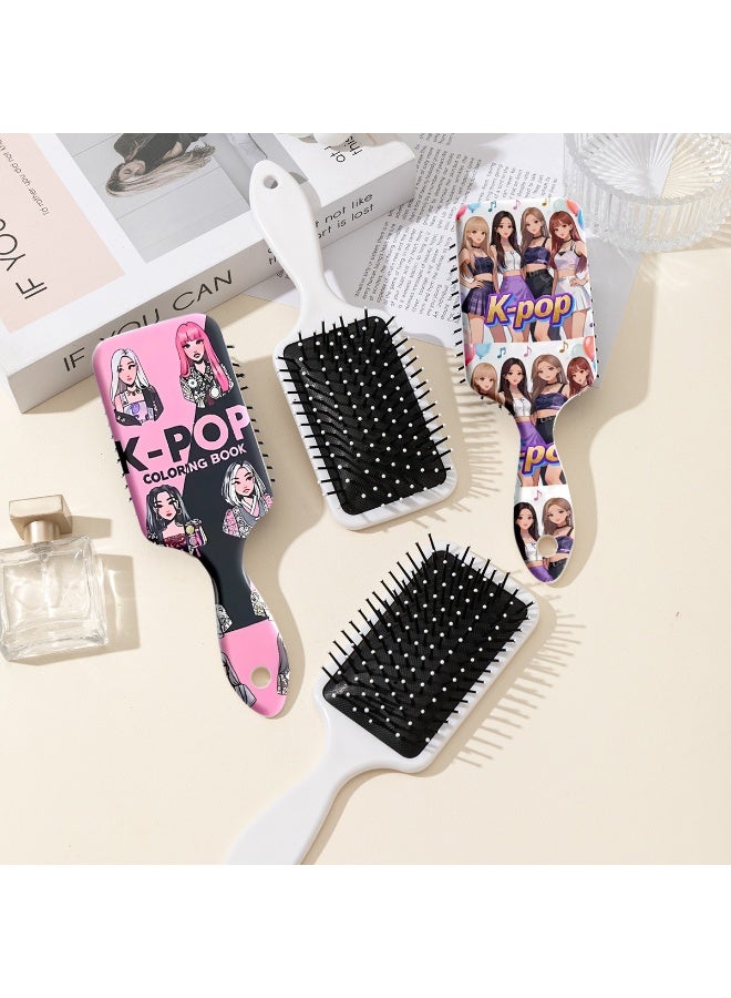 Bincoo 4 Pcs Kpop Girl Group Element Pattern Print Air Cushion Comb,Hair Cleaning Massage,Portable,Promote Hair Growth And Relieve Stress,Natural Environmentally Friendly,Styling Tools,Suitable For All Hair Types - Image 2